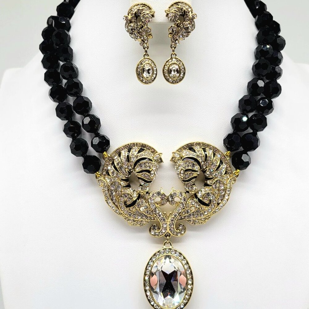 Heidi Daus Zebra Love Swarovski Crystal and Enamel Zebra Necklace + Earring Set